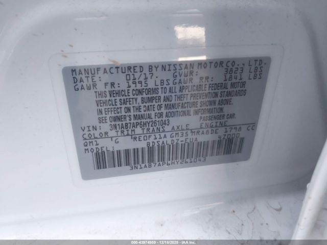 2017 Nissan Sentra White Used Part - Image 10